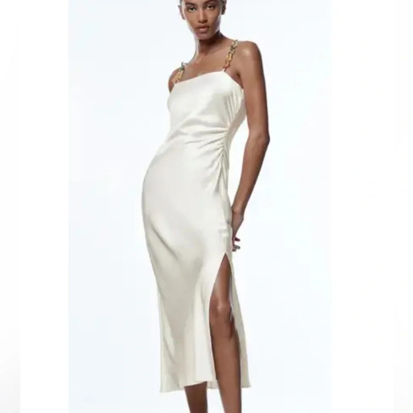 NWT ZARA Satin Camisole Dress with chain strap detail - Picture 2 of 11
